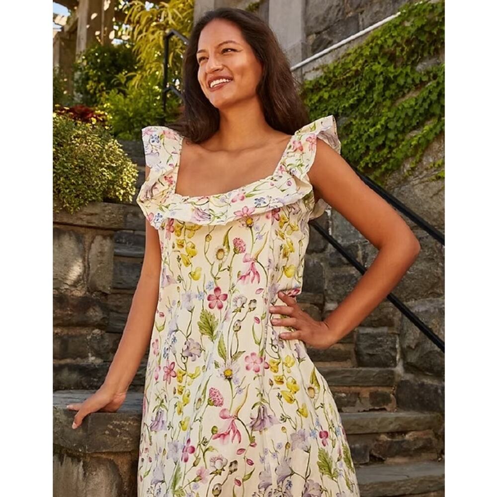 Taylor Tillman Grace Dress Frilly Smocked Flutter Sleeve Size XL Cotton Poplin